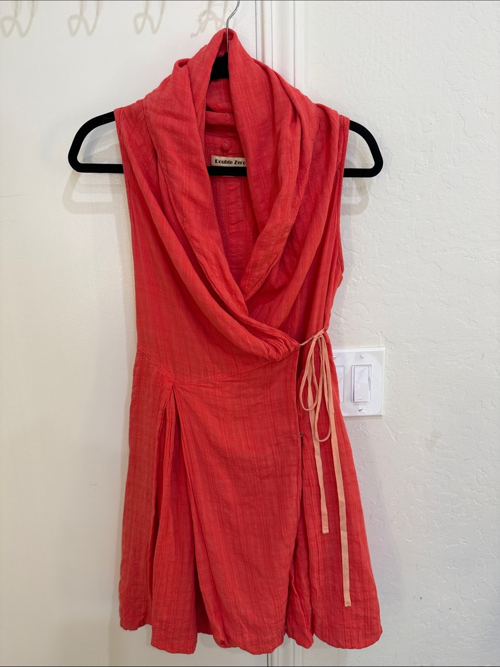 Double Zero Coral Wrap-Style Mini Dress with Cowl Neck